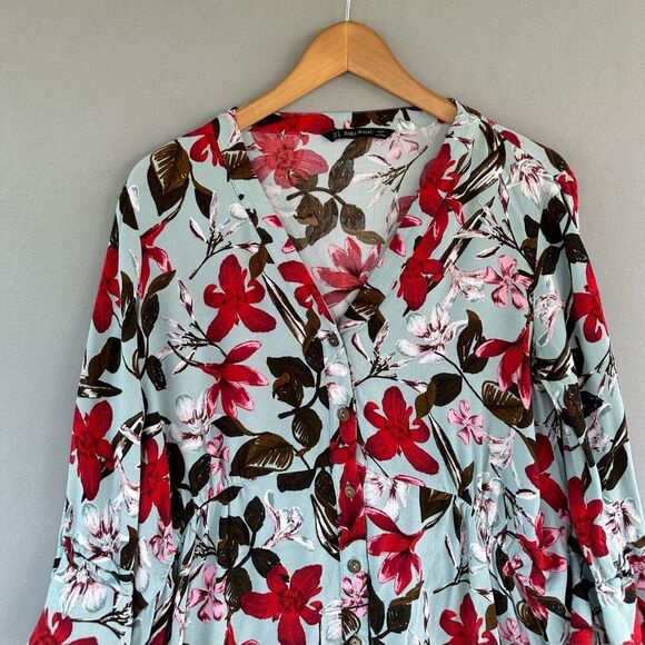 5 for $45 Zara Floral Top Blouse Shirt Size M - Picture 3 of 6